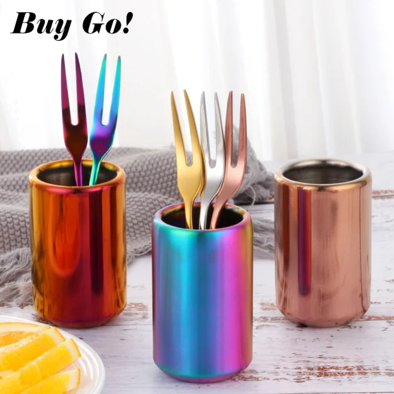 Small Fruit Fork Holder Cylinder Dinnerware Stainless Steel Tableware Tools for Dessert Snack Mini Spoon Home Party Utensil - Image 4