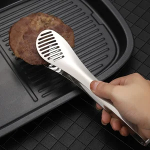 2-Size Stainless Steel Food Clip Kitchen Barbecue Bread Three-line Buffet Tongs Nonstick Drain Oil Clamp Cooking Utensils