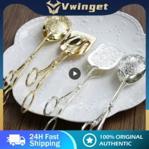 Food Tong Gold-plated Snack Cake Clip Salad Bread Pastry Clamp Baking Barbecue Tool Fruit Salad Cake Clip Kitchen Utensils New