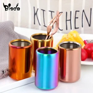 Fruit Fork Holder Cylinder Dinnerware Stainless Steel Tableware Tools for Dessert Snack Cake Fork Mini Spoon Home Party Utensil