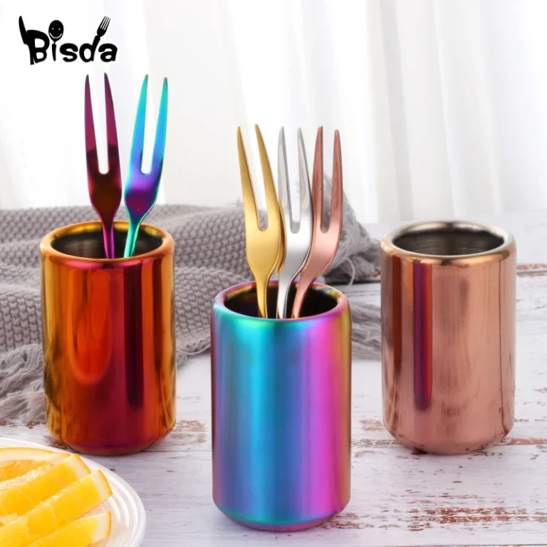 Fruit Fork Holder Cylinder Dinnerware Stainless Steel Tableware Tools for Dessert Snack Cake Fork Mini Spoon Home Party Utensil - Image 4