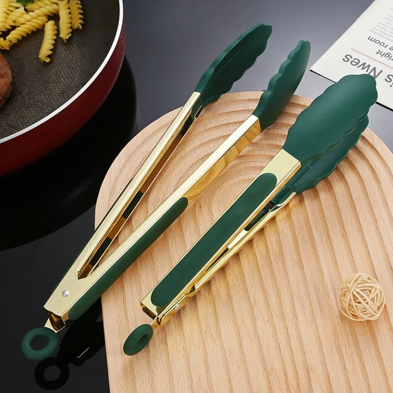 9/12 Inch Green Gold Silicone Food Tongs Stainless Steel BBQ Grill Steak Clip Kitchen Salad Bread Serving Clamp Cooking Utensils - Image 2