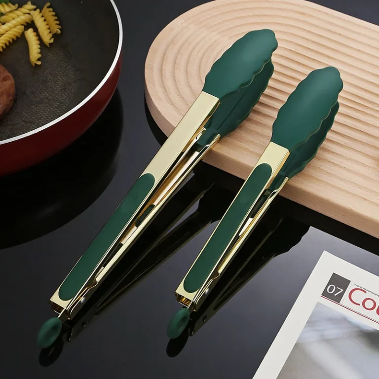 9/12 Inch Green Gold Silicone Food Tongs Stainless Steel BBQ Grill Steak Clip Kitchen Salad Bread Serving Clamp Cooking Utensils - Image 4
