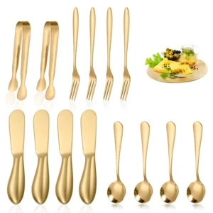 14PCS Stainless Steel Kitchen Utensils Set Food Tongs Cheese Butter Knife Soup Spoon Fruit Fork Cake Spatula Home Tableware