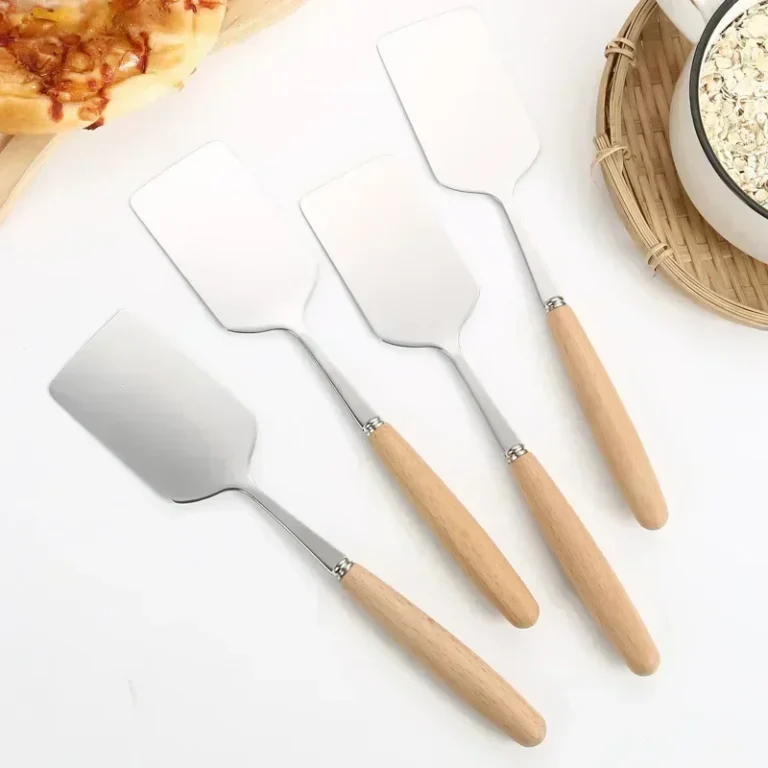 Stainless Steel Square Head Steak Cooking Spatula Wood Handle Pizza Shovel Pancake Beef Turner Scraper BBQ Utensils For Kitchen - Image 2