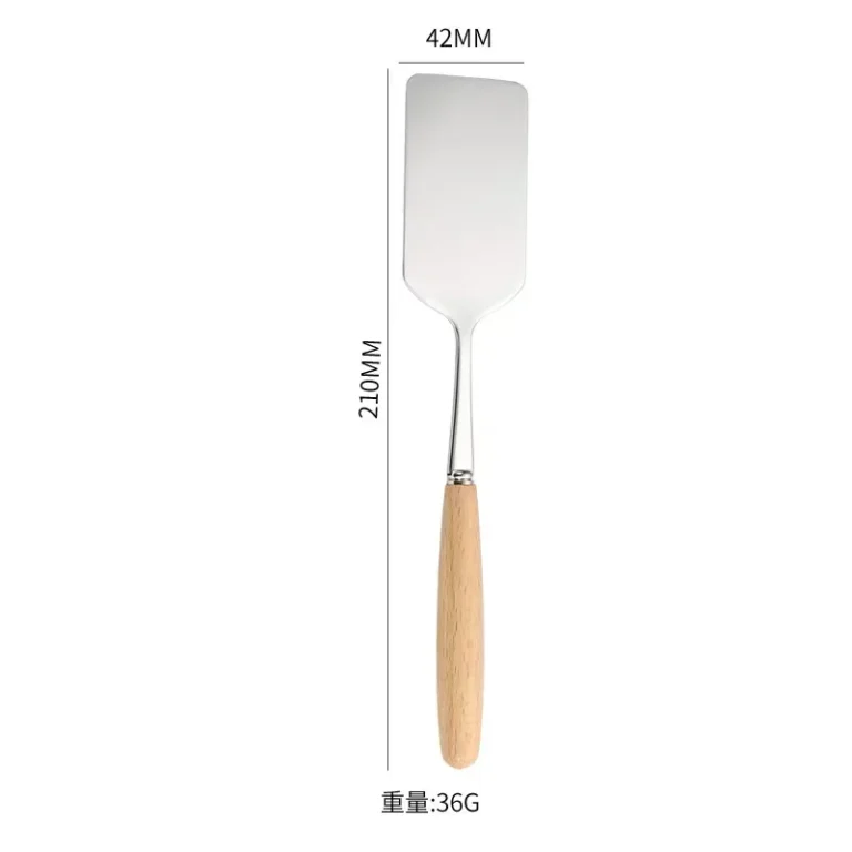 Stainless Steel Square Head Steak Cooking Spatula Wood Handle Pizza Shovel Pancake Beef Turner Scraper BBQ Utensils For Kitchen - Image 6