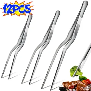 12/1Pc Kitchen Tweezer Utensil BBQ Tweezer Food Clip Kitchen Bar Chief Tong Stainless Steel Portable for Picnic Barbecue Cooking