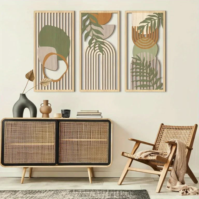 3PCS Sage Green Abstract Wooden Wall Art, Geometric Wood Wall Sculptures, Modern Artwork Neutral Wall Decor - Image 5