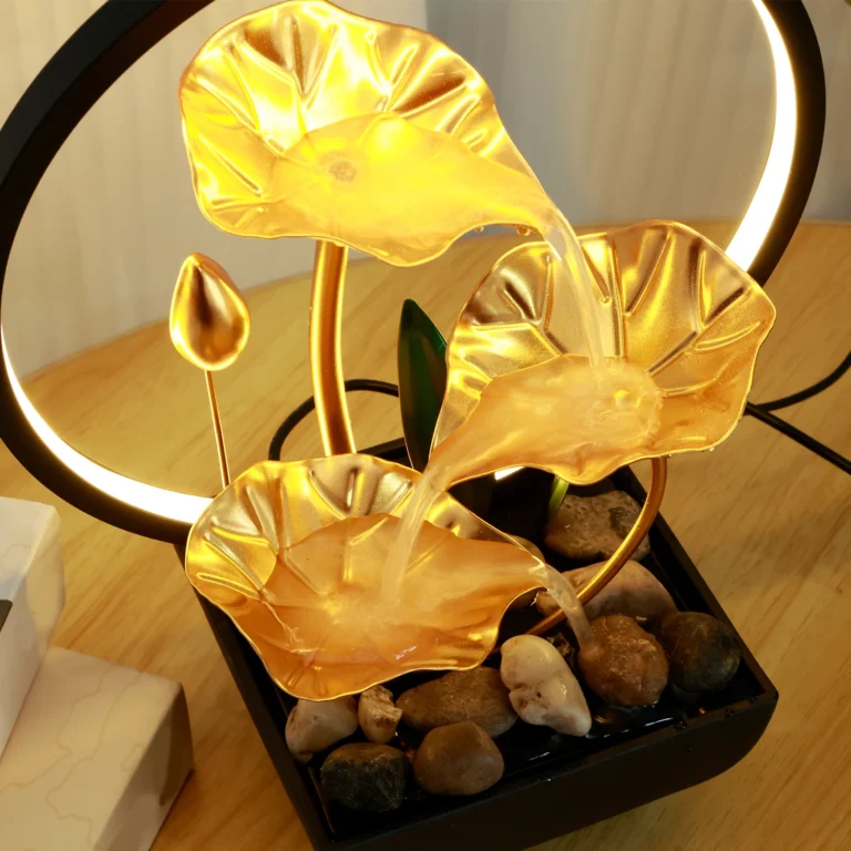Tabletop Water Fountain USB Powered Relaxation Desktop Waterfall Fountain With Natural Rocks And LED Ring Lights For Home Decor - Image 3