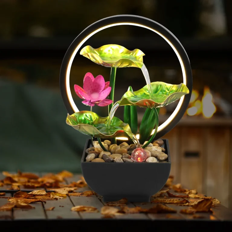 Tabletop Water Fountain USB Powered Relaxation Desktop Waterfall Fountain With Natural Rocks And LED Ring Lights For Home Decor - Image 4
