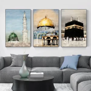 Al-Aqsa Mosque Kaaba Islamic Faith Canvas Posters Watercolors Decorative Painting Modern Pictures Living Room Home Decor Cuadros