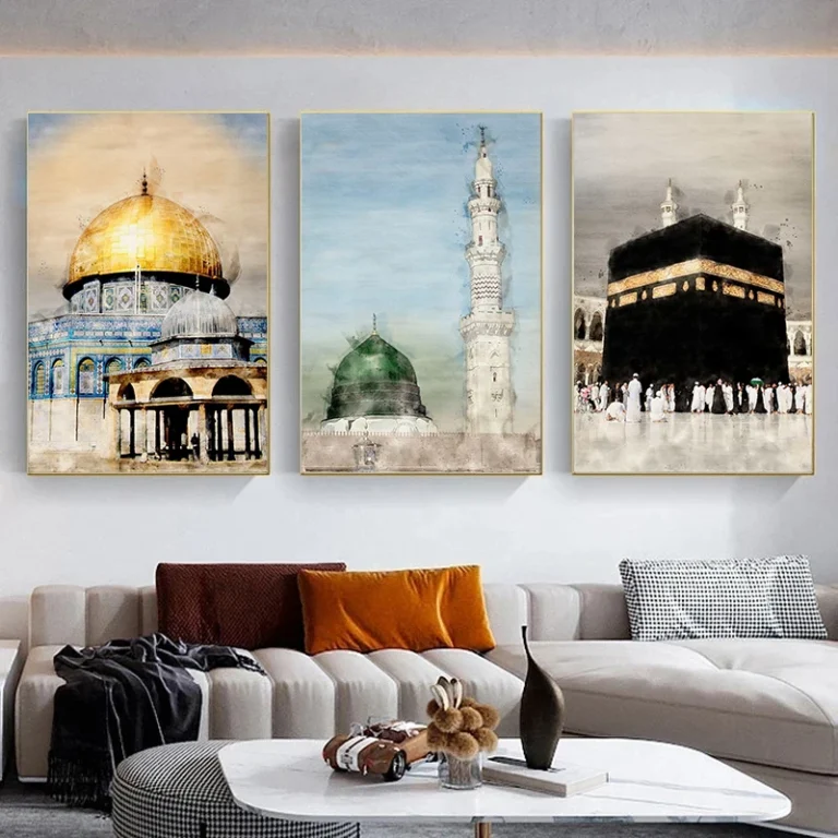 Al-Aqsa Mosque Kaaba Islamic Faith Canvas Posters Watercolors Decorative Painting Modern Pictures Living Room Home Decor Cuadros - Image 2
