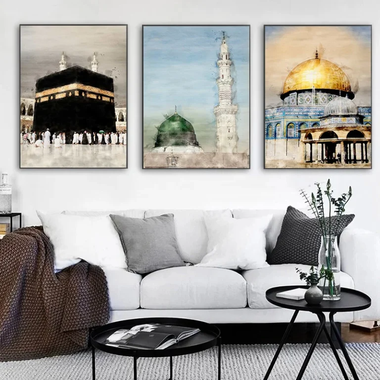 Al-Aqsa Mosque Kaaba Islamic Faith Canvas Posters Watercolors Decorative Painting Modern Pictures Living Room Home Decor Cuadros - Image 3