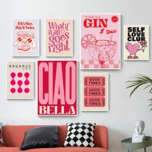Simplicity Vintage Pink Cartoon Print Canvas Posters Wall Art Poster Home Decor Canvas Print Painting  Living Room Bedroom Decor