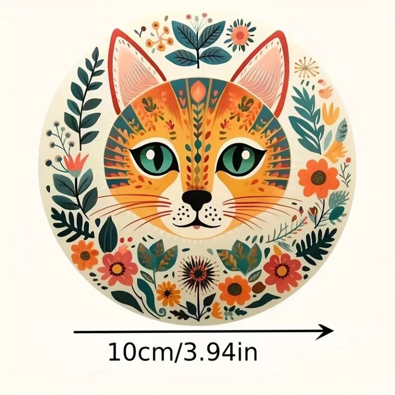 6-Piece Cat-Themed Wood Coaster Set - Vibrant Floral Patterns, Heatproof Drink Pads for Parties & Home Decor (Hand Wash) - Image 3