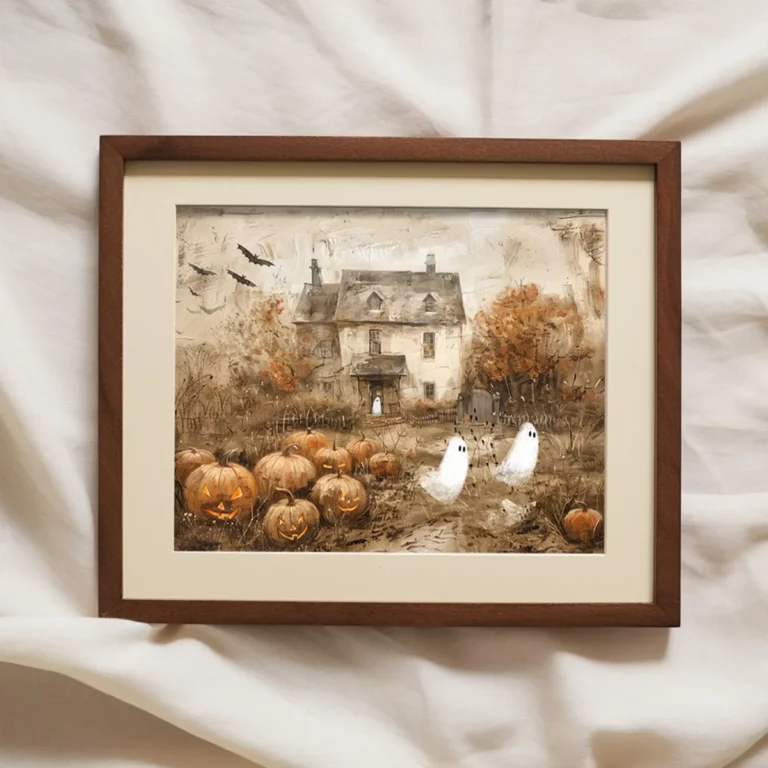 Cute Ghosts Haunted Farmhouse Canvas Prints Poster Pooky Pumpkin Patch Halloween Art Prints Fall Wall Art Home Decor Art Poster - Image 2