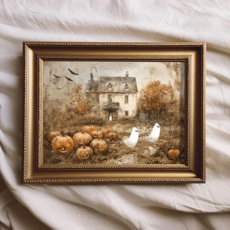 Cute Ghosts Haunted Farmhouse Canvas Prints Poster Pooky Pumpkin Patch Halloween Art Prints Fall Wall Art Home Decor Art Poster - Image 3