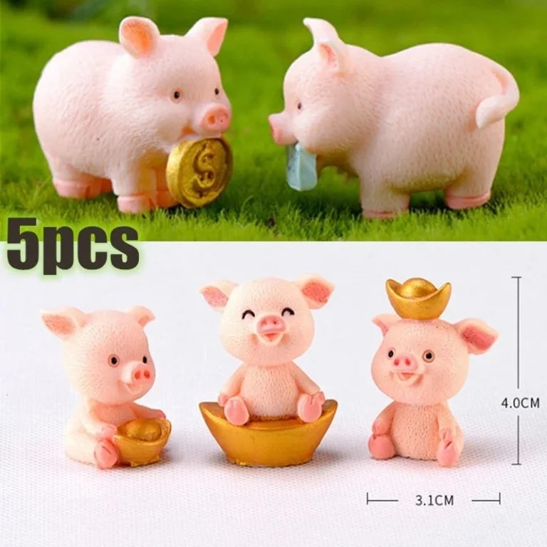 5 PCS Micro Pig Family Figurine Resin Ornaments Miniature Model Mini Animal Statue Bonsai Decoration Garden Home Decor - Image 2