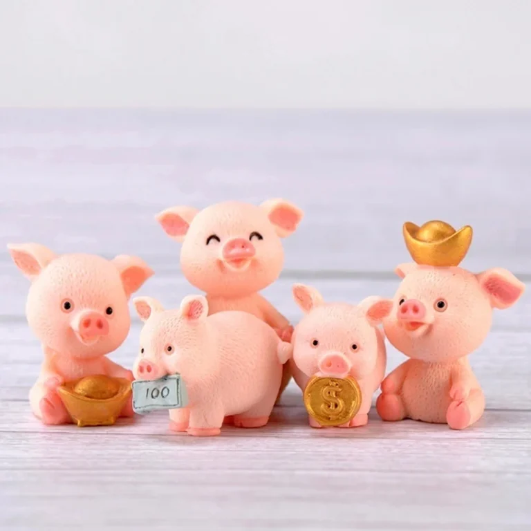 5 PCS Micro Pig Family Figurine Resin Ornaments Miniature Model Mini Animal Statue Bonsai Decoration Garden Home Decor - Image 4