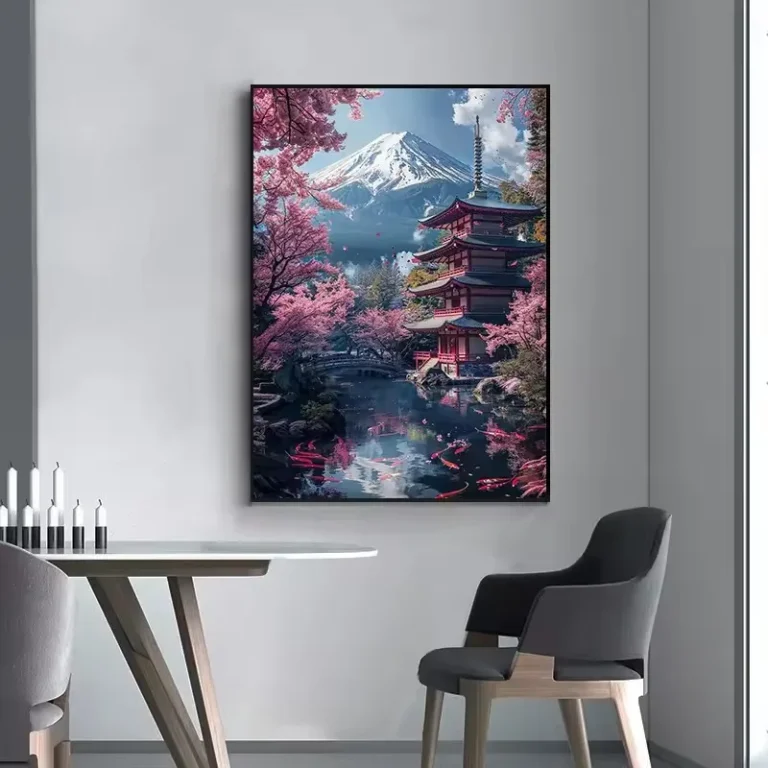 Japanese Cherry Blossoms At Mount Fuji Poster Light Pink City Asian Travel Prints Canvas Painting Wall Pictures Home Room Decor - Image 4