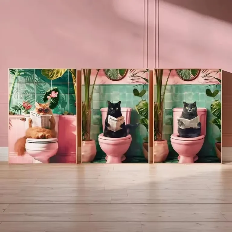 Funny Cat on Toilet Wall Art Cat Reading Newspaper Canvas Posters Print Picture for Home Bathroom Living Room Decor No Frame - Image 5