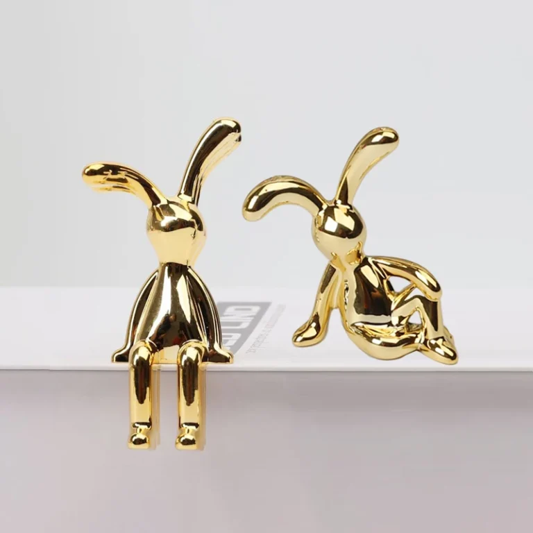 2PCS Gold Silver Long Eared Rabbit Figurine Miniatures Car Decor Pastable Plating Rabbit 3D DIY Statue Home Furnishings Ornament - Image 2