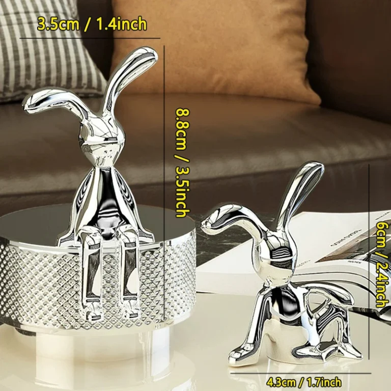 2PCS Gold Silver Long Eared Rabbit Figurine Miniatures Car Decor Pastable Plating Rabbit 3D DIY Statue Home Furnishings Ornament - Image 3