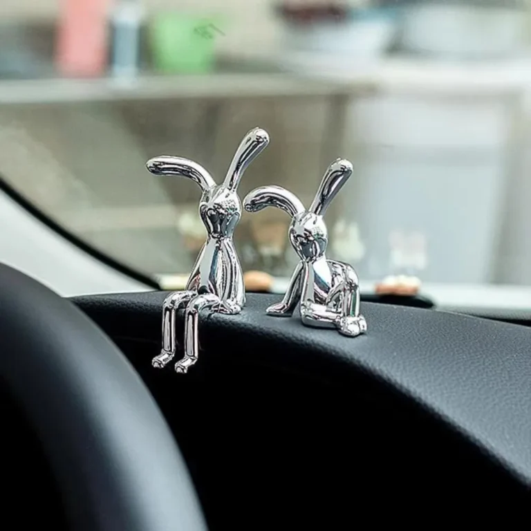 2PCS Gold Silver Long Eared Rabbit Figurine Miniatures Car Decor Pastable Plating Rabbit 3D DIY Statue Home Furnishings Ornament - Image 4