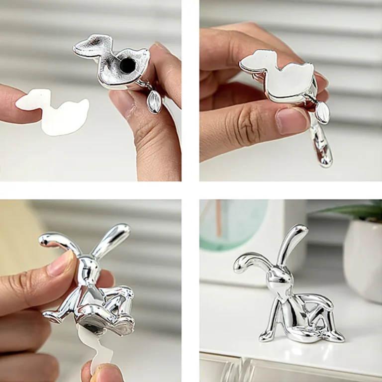 2PCS Gold Silver Long Eared Rabbit Figurine Miniatures Car Decor Pastable Plating Rabbit 3D DIY Statue Home Furnishings Ornament - Image 5