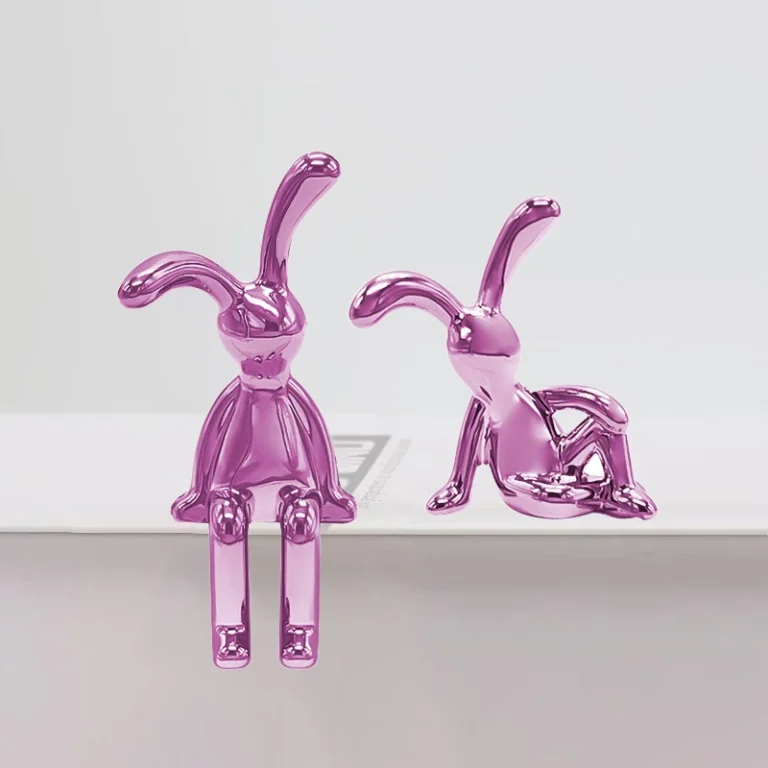 2PCS Gold Silver Long Eared Rabbit Figurine Miniatures Car Decor Pastable Plating Rabbit 3D DIY Statue Home Furnishings Ornament - Image 6