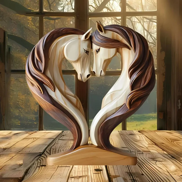 Horse Sculpture 2D wooden horse statue Snuggle Pose Animal Ornament Tabletop Display for Workplace Home Nursery Shelf - Image 2