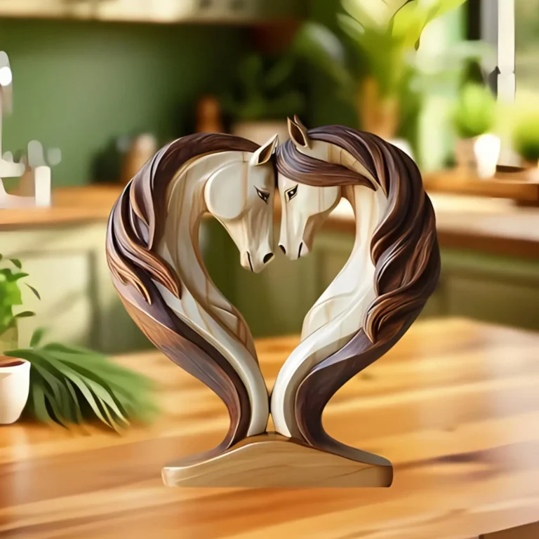 Horse Sculpture 2D wooden horse statue Snuggle Pose Animal Ornament Tabletop Display for Workplace Home Nursery Shelf - Image 3