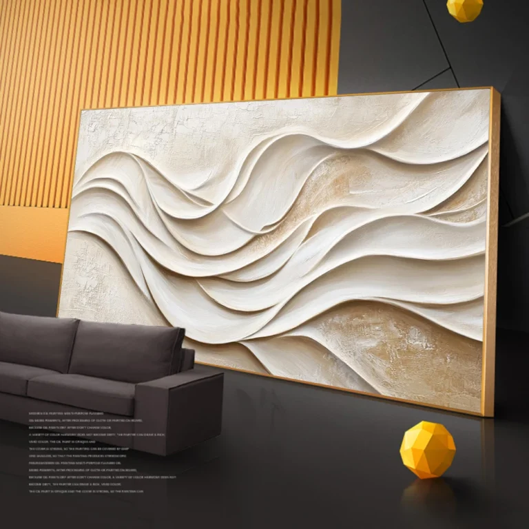 3D Minimalist Abstract Large Textured Waves Poster Print Off-White Neutral Tones Wall Art Canvas Painting Living Room Home Decor - Image 2