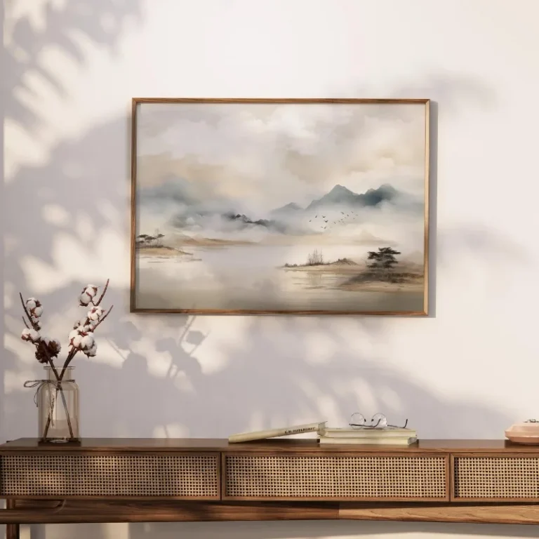 Japandi Mountain Wall Art Japanese Watercolor Wash Abstract Poster Neutral Minimalist Canvas Print Zen Office Scandinavian Decor - Image 2