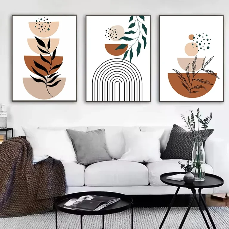 Boho Abstract Terracotta Tones Botanical Geometric Line Mid Century Nordic Poster Canvas Painting Wall Art Pictures Home Decor - Image 3