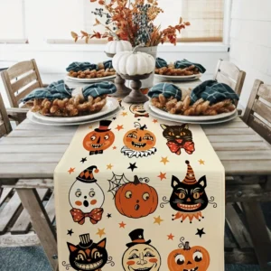 VIKAMA Halloween Table Flag Style, Childlike Cartoon Ghost Face Pumpkin Halloween Party Kitchen Home Decoration