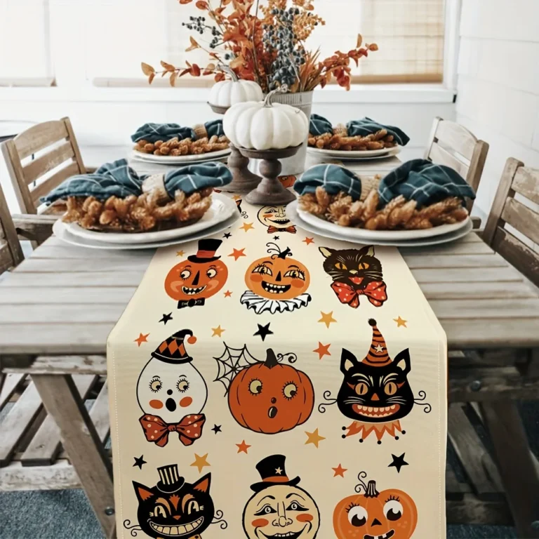 VIKAMA Halloween Table Flag Style, Childlike Cartoon Ghost Face Pumpkin Halloween Party Kitchen Home Decoration