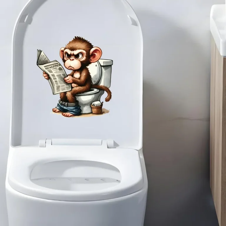 20cm Cartoon Monkey Sitting on The Toilet Reading A Newspaper Stickers Toilet Lid Decal Toilet Home Decoration for Bathroom - Image 2