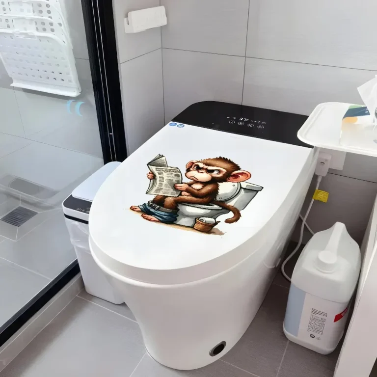 20cm Cartoon Monkey Sitting on The Toilet Reading A Newspaper Stickers Toilet Lid Decal Toilet Home Decoration for Bathroom - Image 3