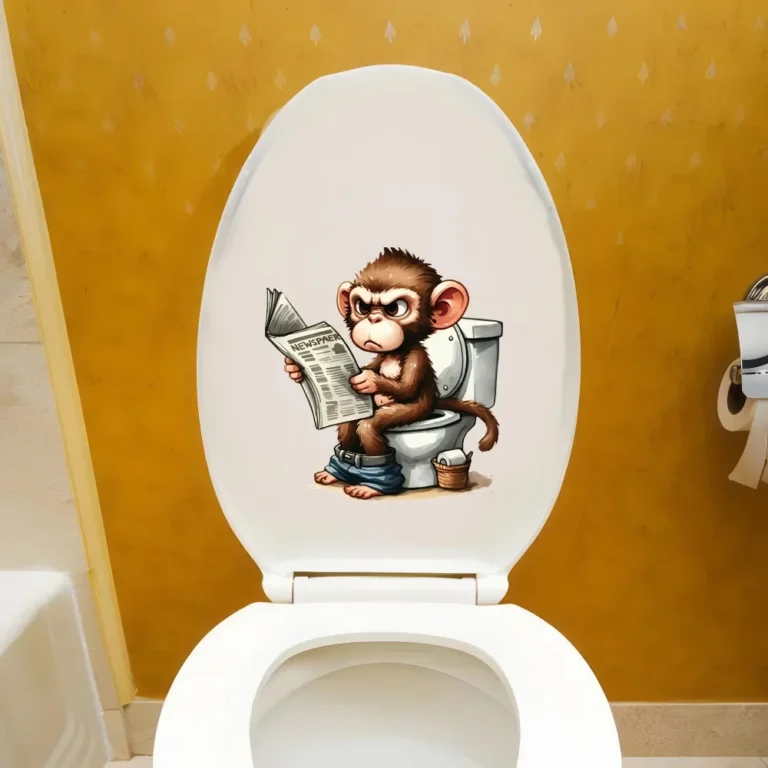 20cm Cartoon Monkey Sitting on The Toilet Reading A Newspaper Stickers Toilet Lid Decal Toilet Home Decoration for Bathroom - Image 4