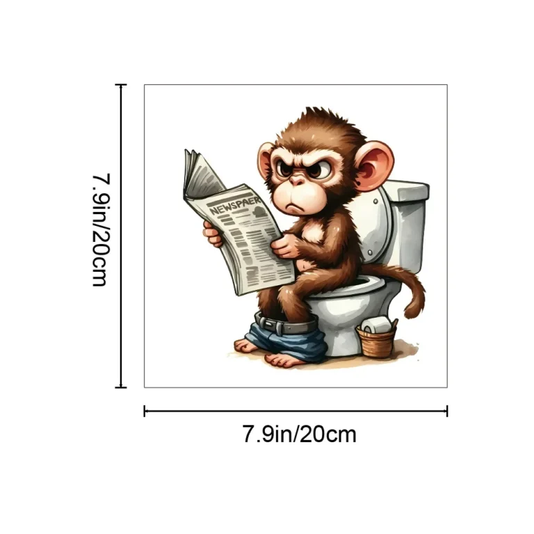 20cm Cartoon Monkey Sitting on The Toilet Reading A Newspaper Stickers Toilet Lid Decal Toilet Home Decoration for Bathroom - Image 5