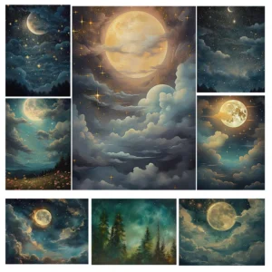 Romantic Enchanting Night Sky Posters Serene Landscape Stars Celestial Moon Prints Canvas Painting Wall Pictures Home Room Decor