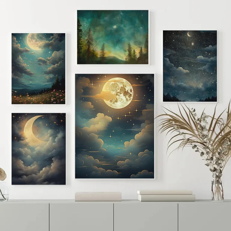 Romantic Enchanting Night Sky Posters Serene Landscape Stars Celestial Moon Prints Canvas Painting Wall Pictures Home Room Decor - Image 2
