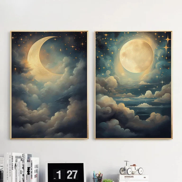 Romantic Enchanting Night Sky Posters Serene Landscape Stars Celestial Moon Prints Canvas Painting Wall Pictures Home Room Decor - Image 3