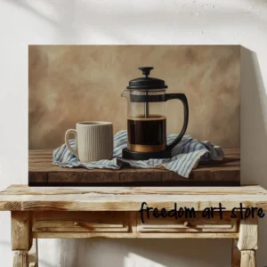 Vintage Coffee French Press Kitchen Rustic Cafe Cozy Coffee Art Poster Canvas Painting Wall Prints Picture for Room Home Decor
