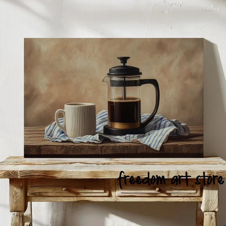 Vintage Coffee French Press Kitchen Rustic Cafe Cozy Coffee Art Poster Canvas Painting Wall Prints Picture for Room Home Decor