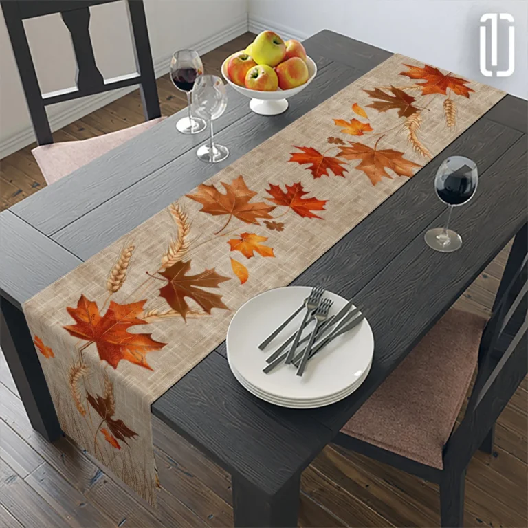 1 Piece of Autumn Pastoral Table Runner, Painted Maple Leaves, Wheat Ears, Stems, Suitable for Restaurants, Home Furnishings, Harvest Parties, Pastoral Style Decoration, Market Display. - Image 4