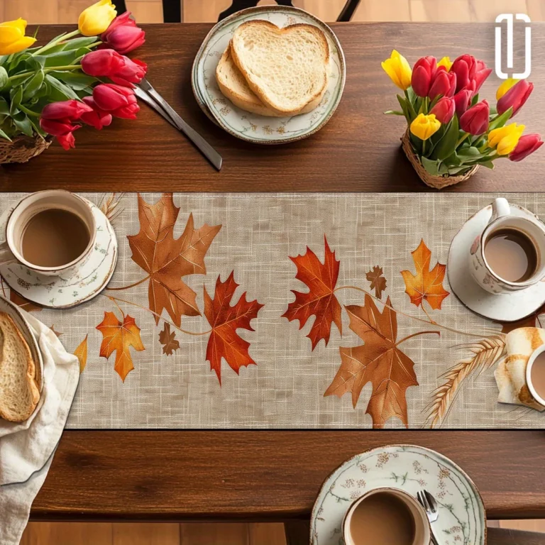 1 Piece of Autumn Pastoral Table Runner, Painted Maple Leaves, Wheat Ears, Stems, Suitable for Restaurants, Home Furnishings, Harvest Parties, Pastoral Style Decoration, Market Display. - Image 5