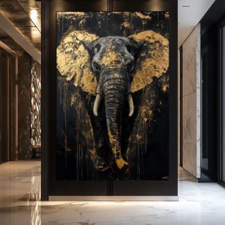 Fox Elephant Eagle Canvas Painting Black Gold Animal Print Poster Luxury Wild Animal Decoration Abstract Modern Gold Home Decor