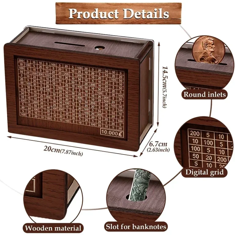 1000/2000/3000/5000/10000 Euro Money Box Wooden Piggy Bank Money Vault Savings Box Challenge Cash Storage Case - Image 6